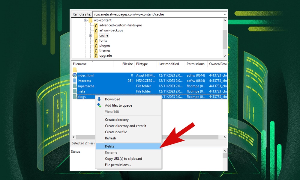 FileZilla delete cache