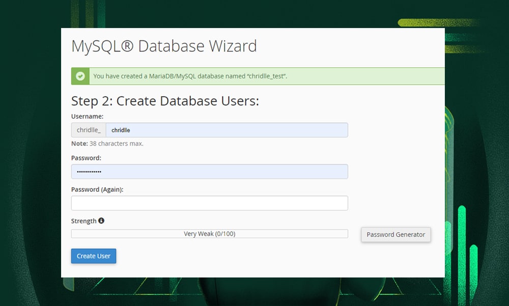 create WordPress database user