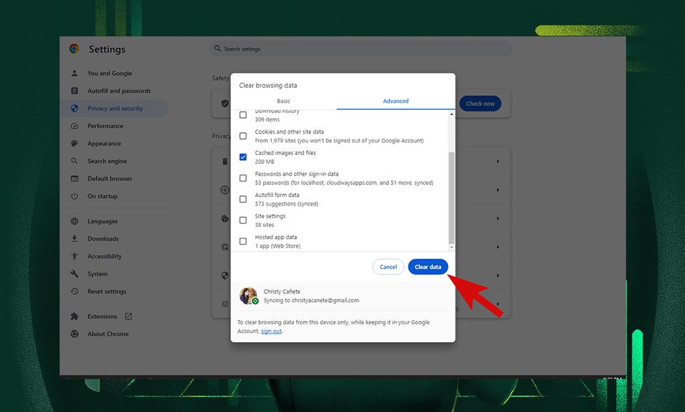 clear browsing cache