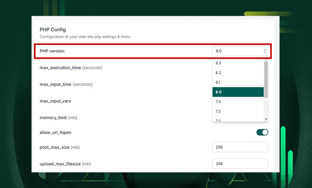 updating PHP version