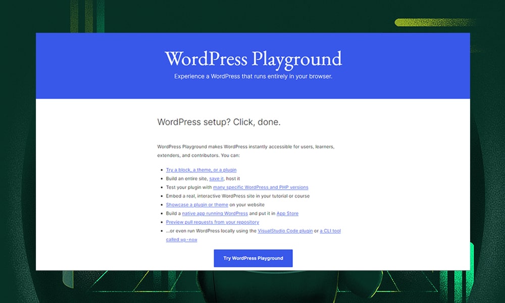 WordPress Playground homepage