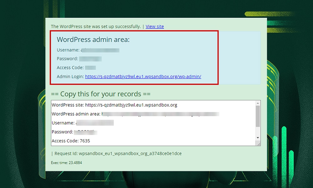 WPSandbox.net login credentials