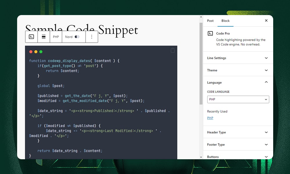 Code Block Pro settings