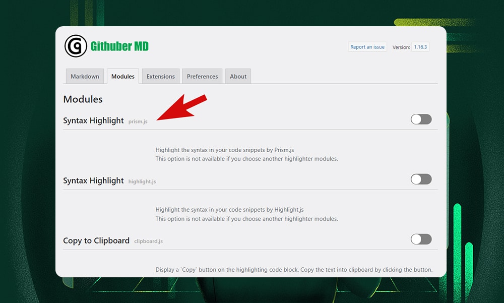 WP Githuber MD settings