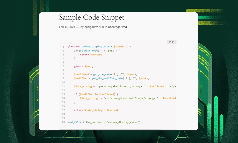 Highlighting Code Block front-end