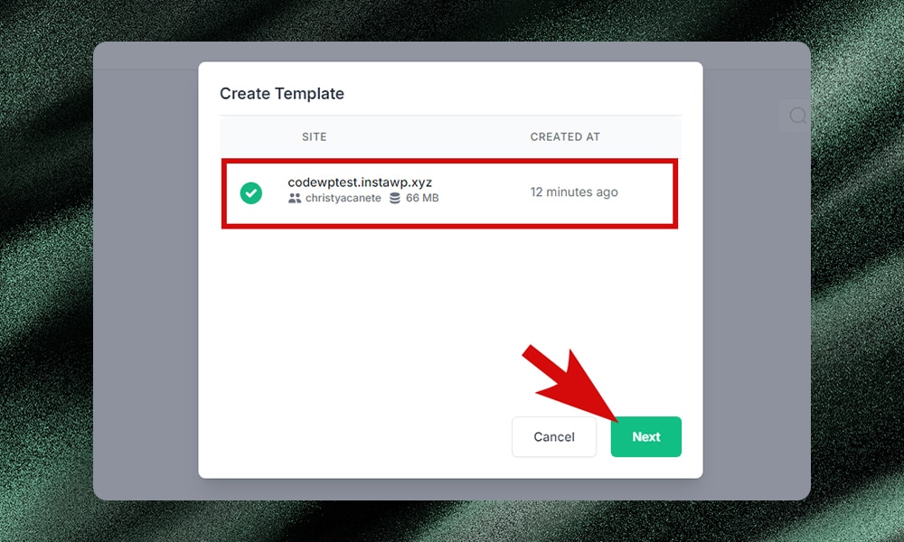 choosing a template in InstaWP
