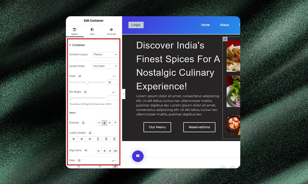 Elementor container layout