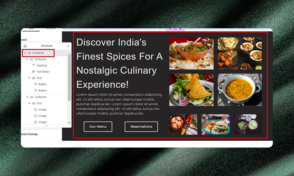 Elementor container structure