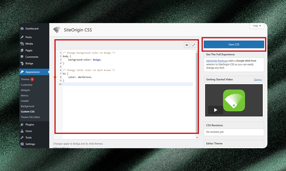 SiteOrigin CSS editor