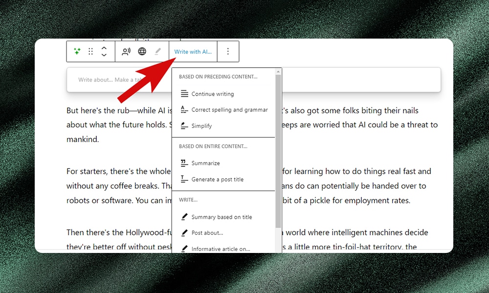 Jetpack write with AI option
