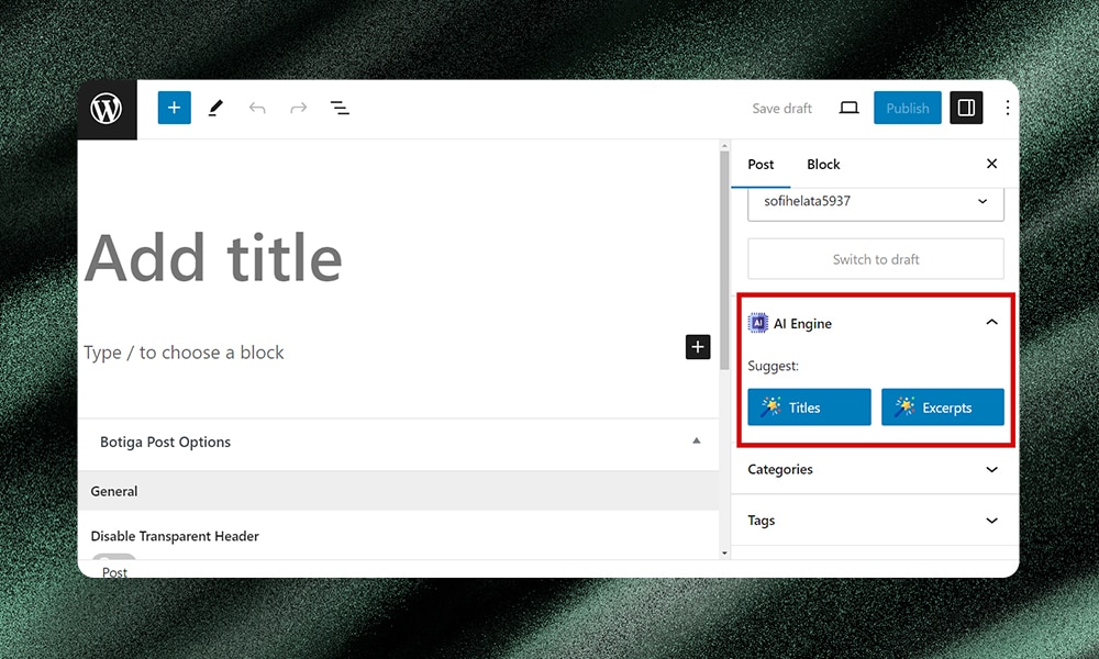 AI Engine in WordPress Gutenberg editor