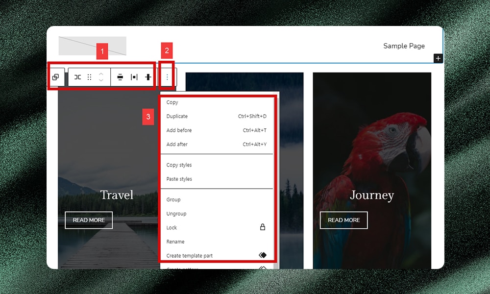 WordPress editor floating menu bar