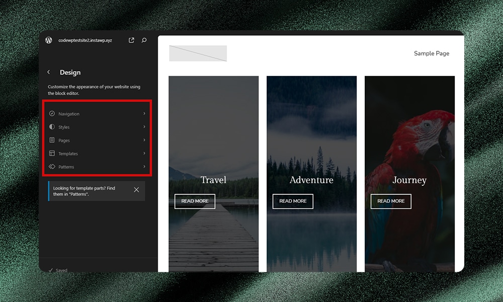 full-site editing editor menu