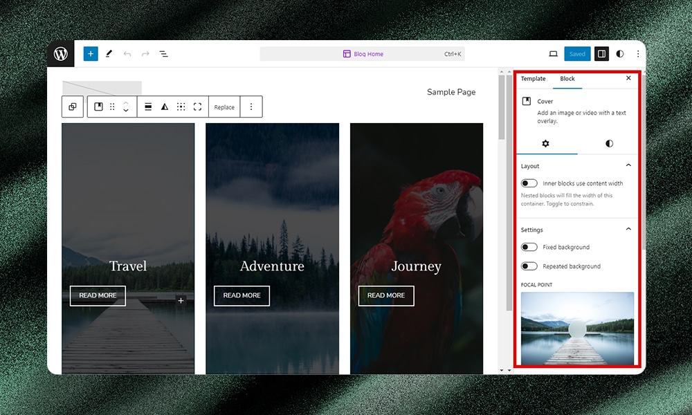 full-site editing block settings