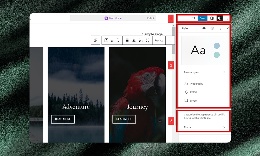 WordPress editor right panel menu
