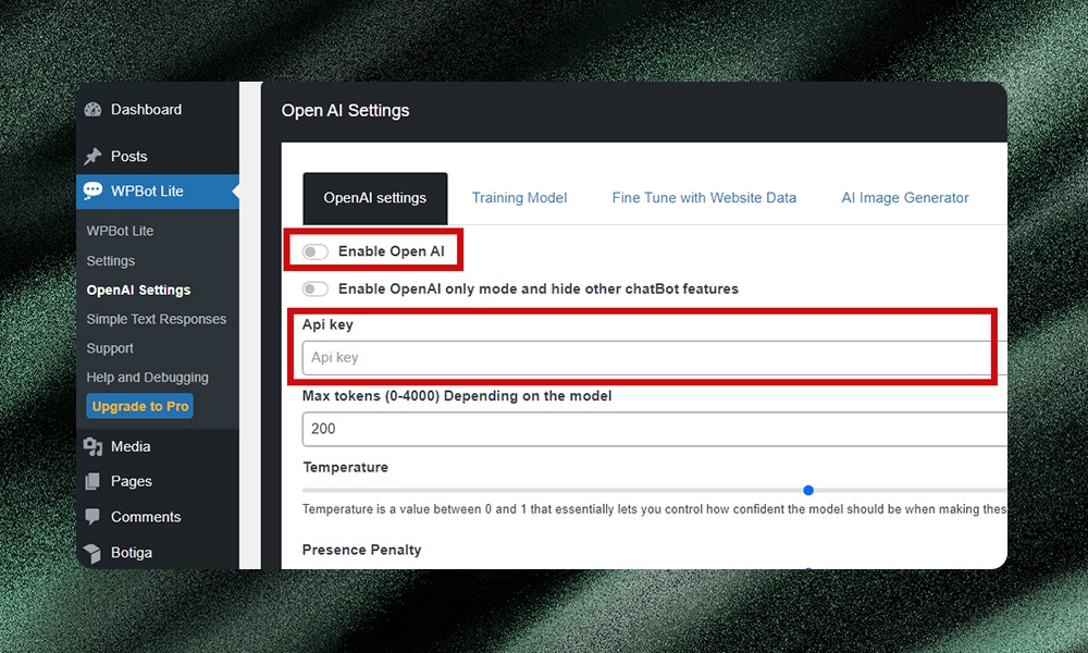 AI ChatBot OpenAI API key