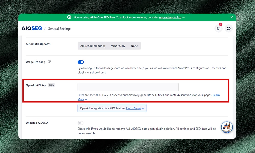AIOSEO OpenAI API key