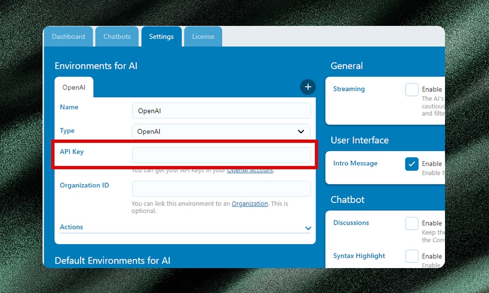 AI Engine OpenAI API key