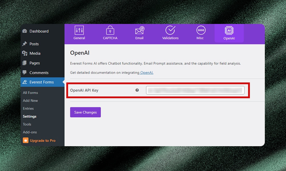 Everest Forms OpenAI API key